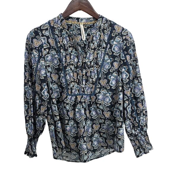 Anthropologie Henley Peasant Blouse Floral Paisley Size XS - Picture 2 of 6